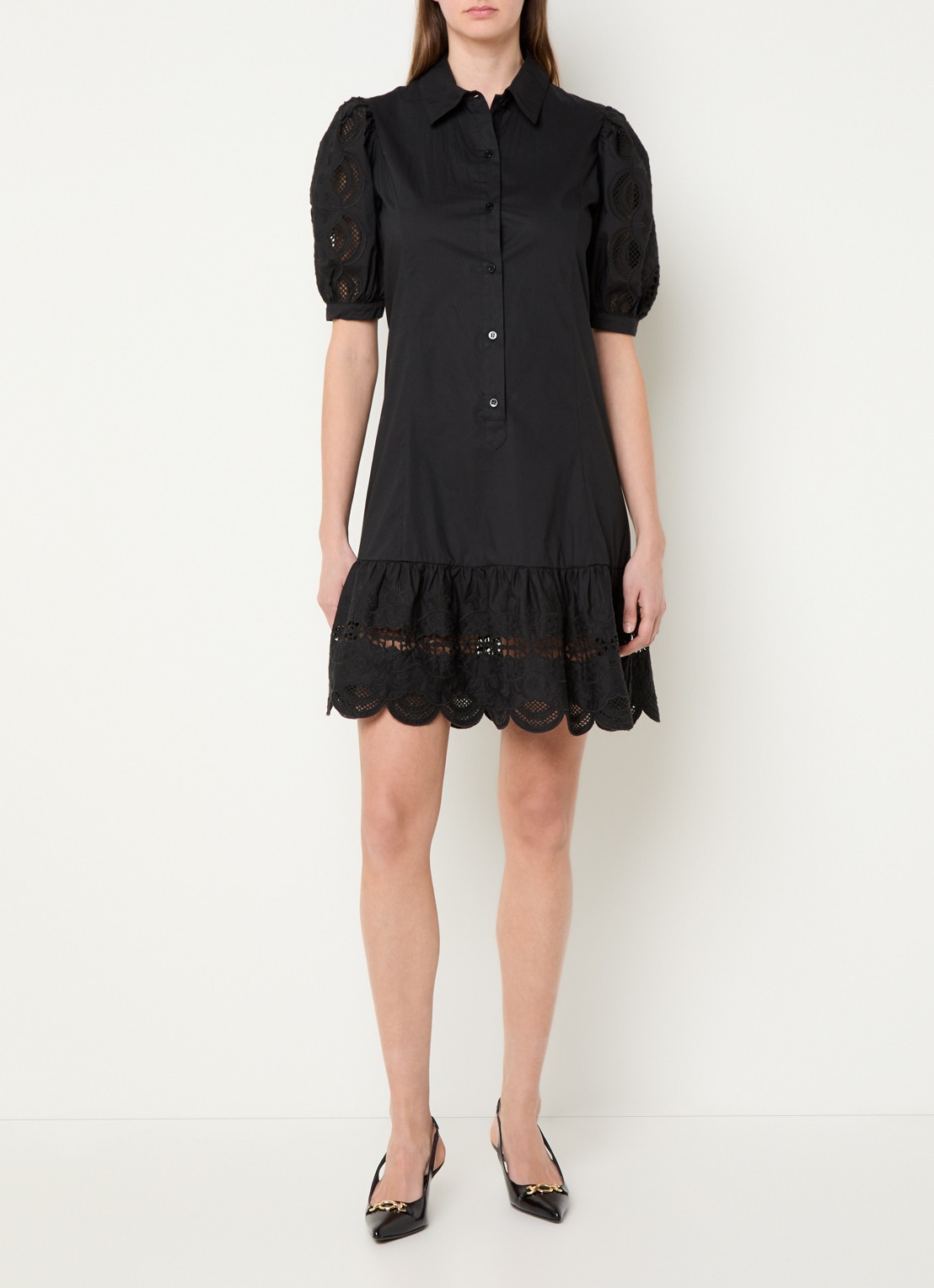 Liu Jo Mini tuniekjurk met broderie - voorkant 4 zwart