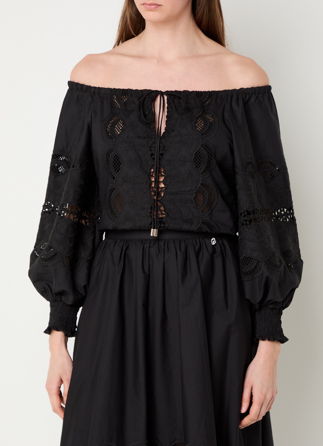 Liu Jo Off-shoulder top met opengewerkt dessin - detail 4 zwart