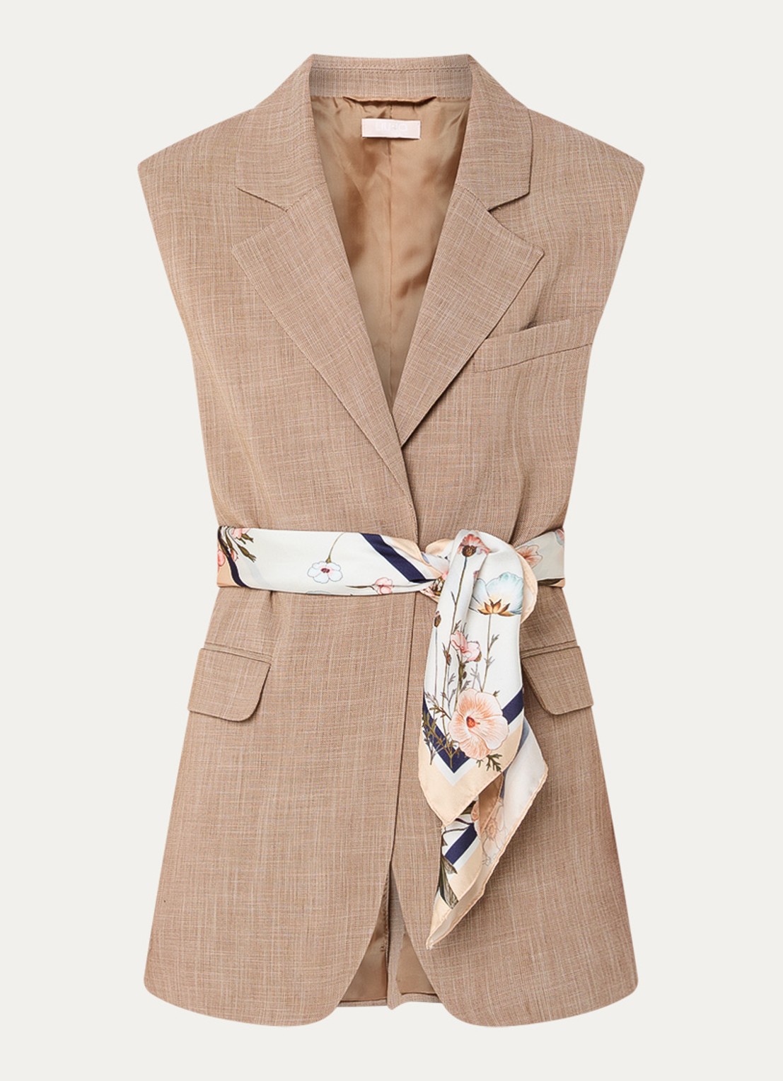 Liu Jo Oversized gilet met strikceintuur en klepzakken - voorkant 2 lichtbruin