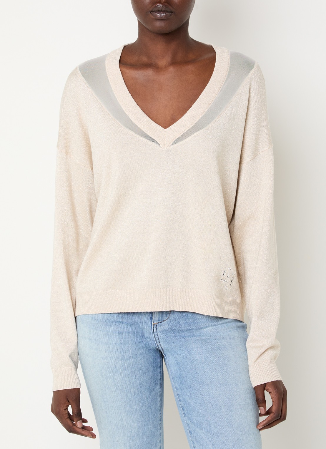 Liu Jo Pullover met lurex en details van mesh - detail 3 creme