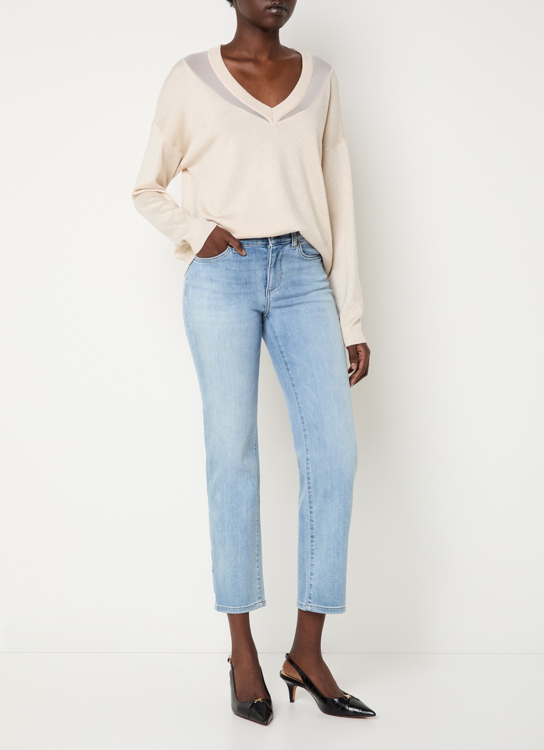 Liu Jo Pullover met lurex en details van mesh - voorkant 2 creme