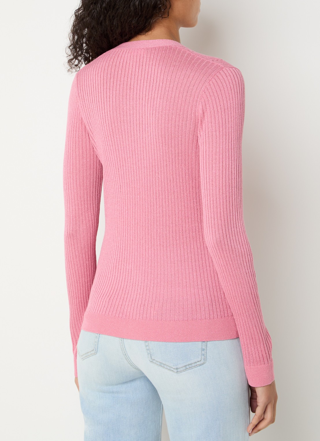 Liu Jo Ribgebreid vest met lurex en V-hals - achterkant 4 koraalroze