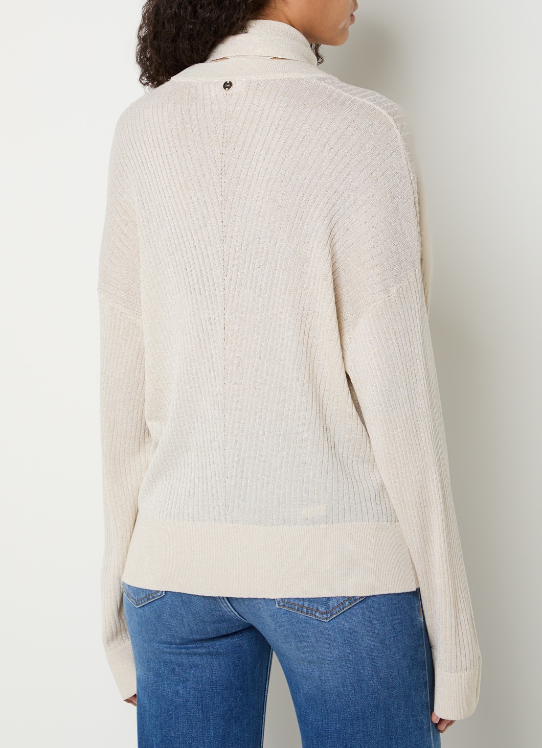 Liu Jo Ribgebreide pullover met sjaalkraag en lurex - achterkant 3 creme