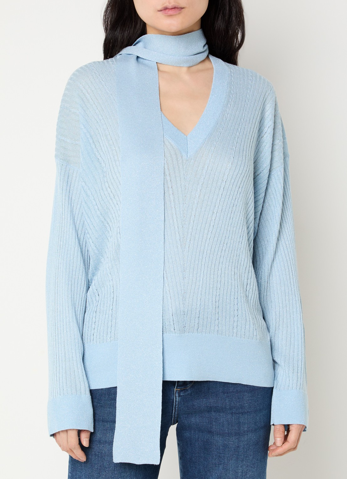 Liu Jo Ribgebreide pullover met sjaalkraag en lurex - detail 3 koper