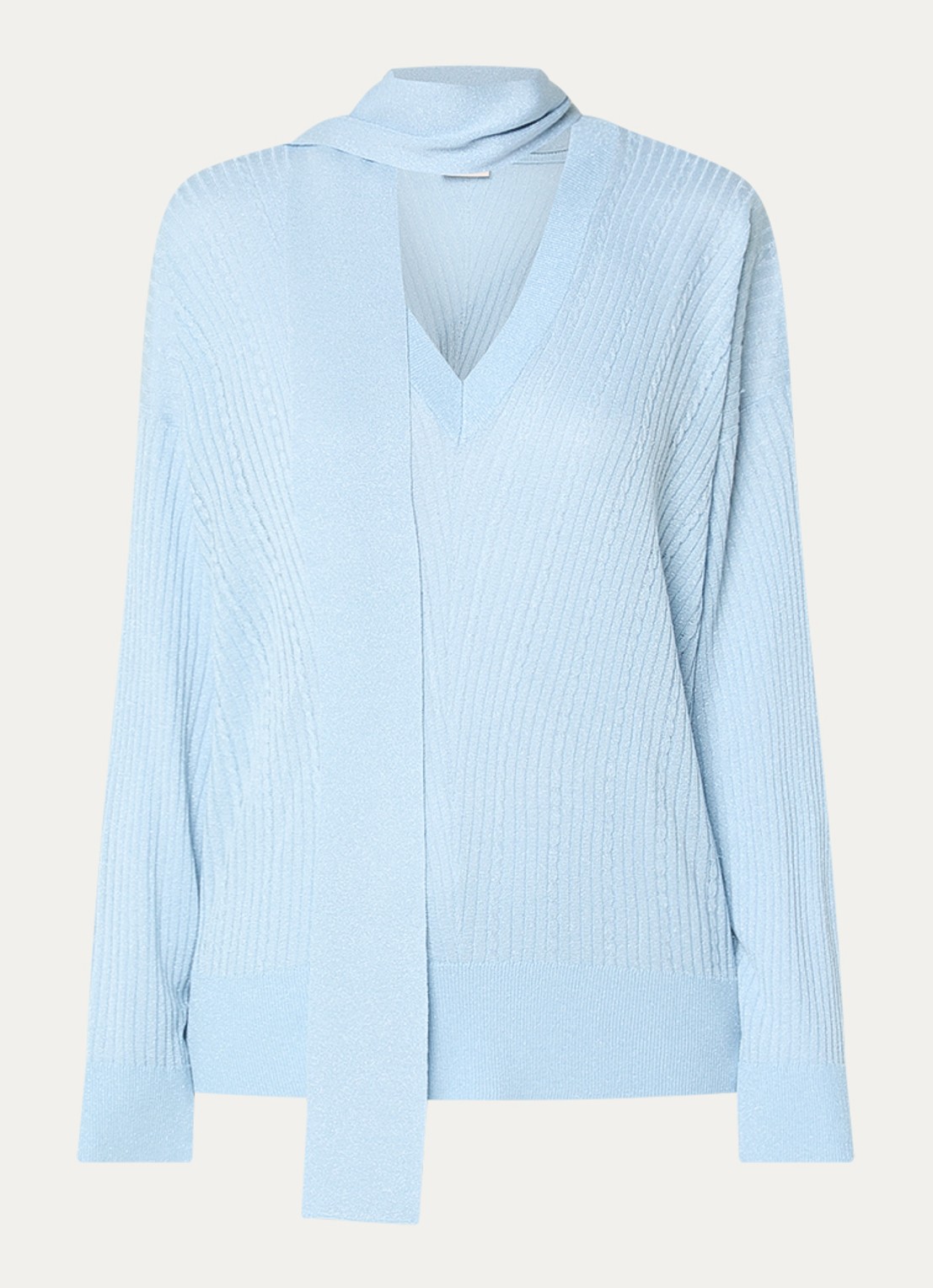 Liu Jo Ribgebreide pullover met sjaalkraag en lurex - voorkant koper