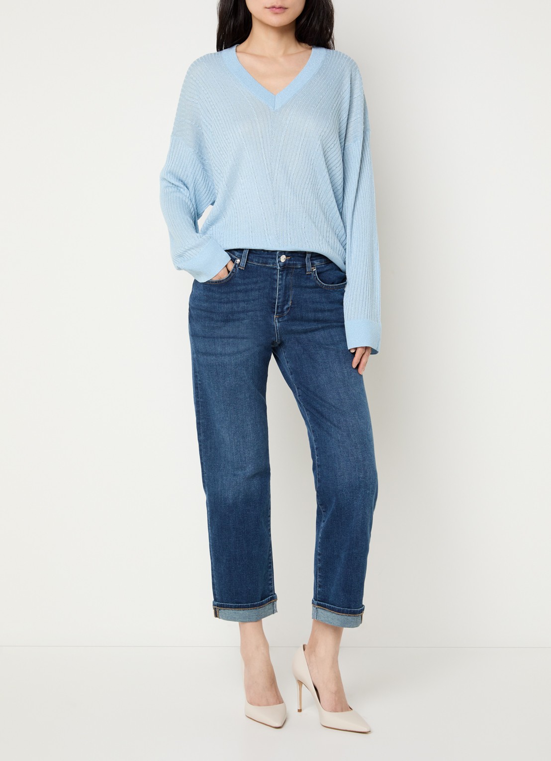 Liu Jo Ribgebreide pullover met sjaalkraag en lurex - voorkant 2 koper