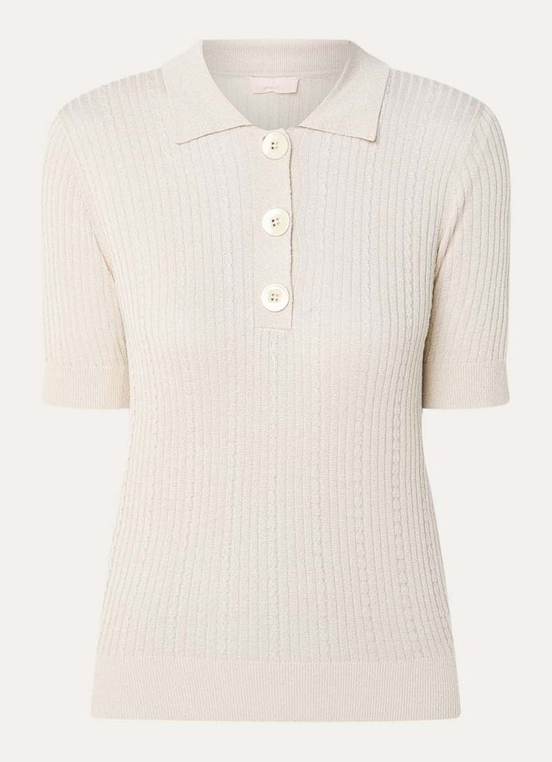 Liu Jo Ribgebreide top met polokraag en lurex - voorkant creme