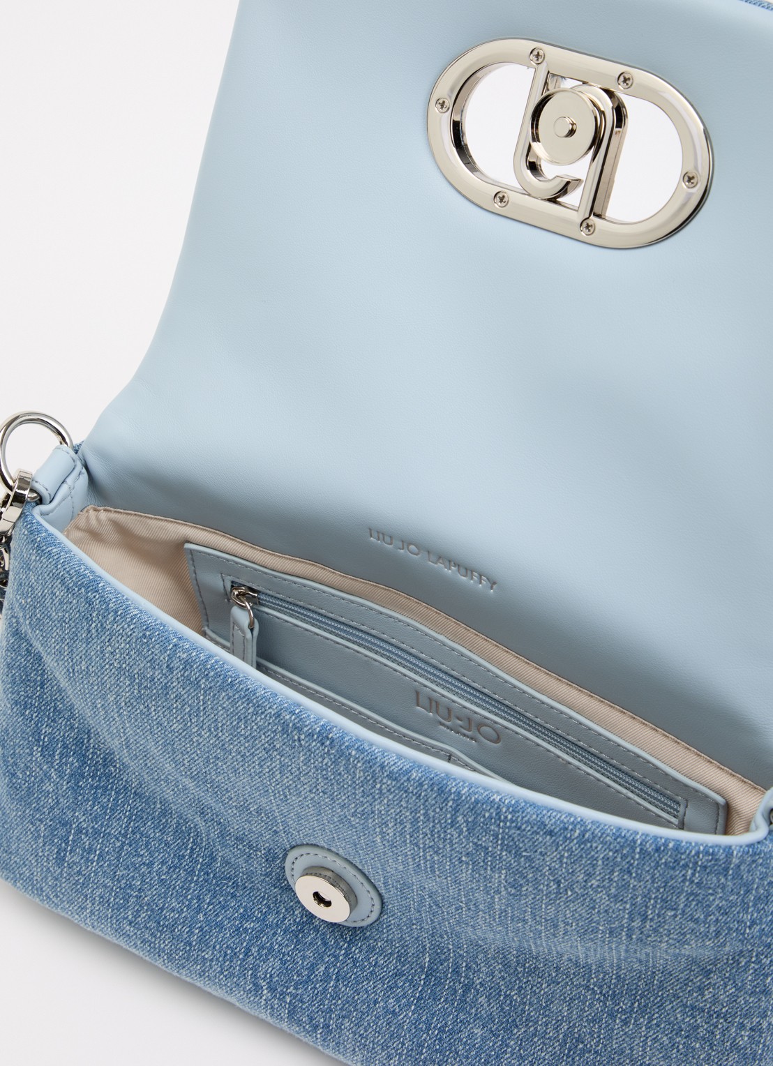 Liu Jo Schoudertas van denim met strass - detail lichtblauw