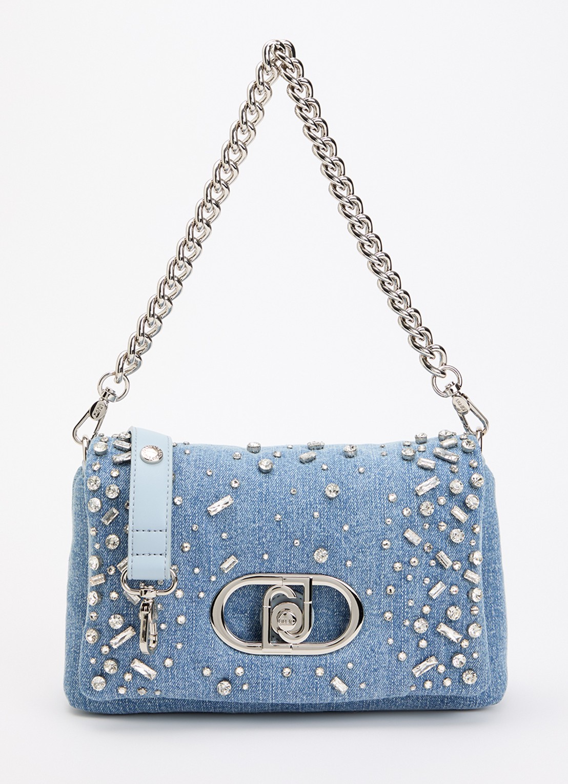 Liu Jo Schoudertas van denim met strass - voorkant 5 lichtblauw