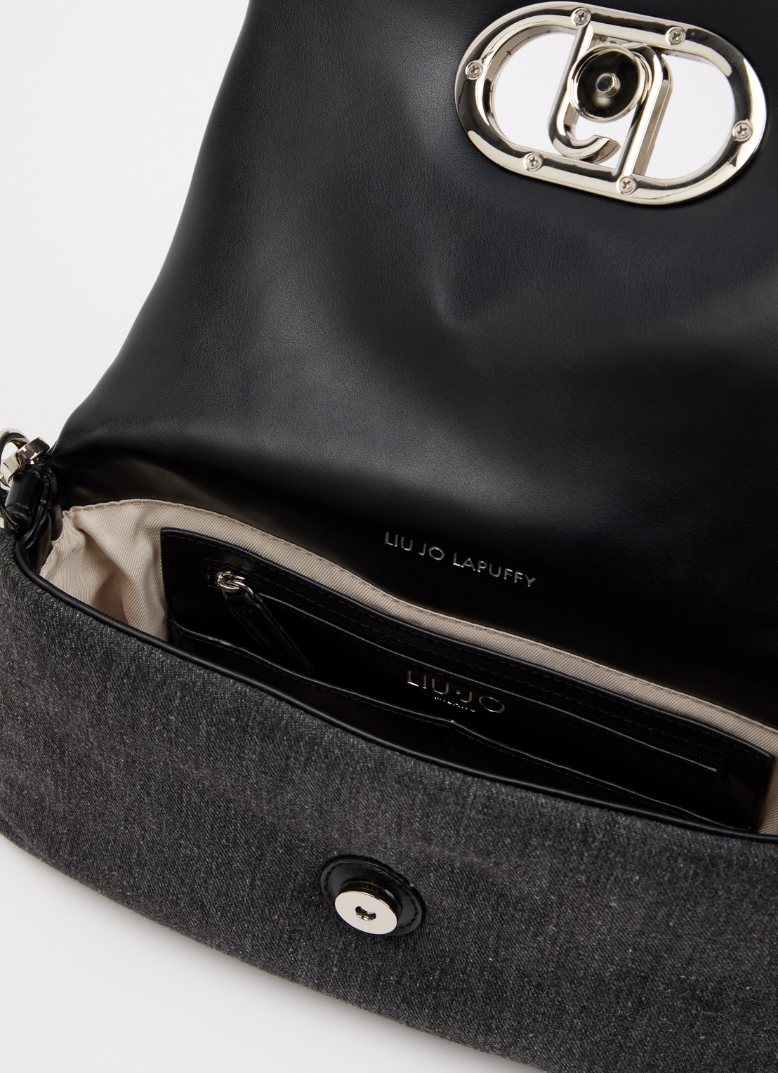 Liu Jo Schoudertas van denim met strass - detail 3 donkergrijs