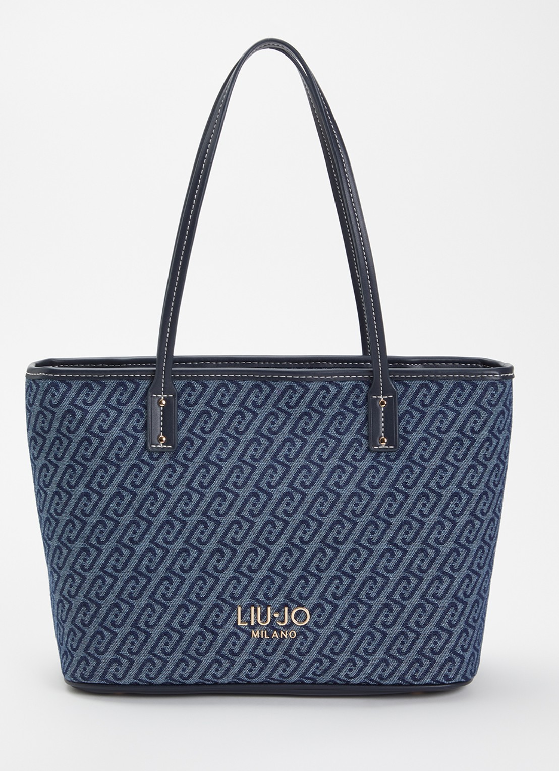 Liu Jo Shopper van denim met logoprint - voorkant 5 donkerblauw