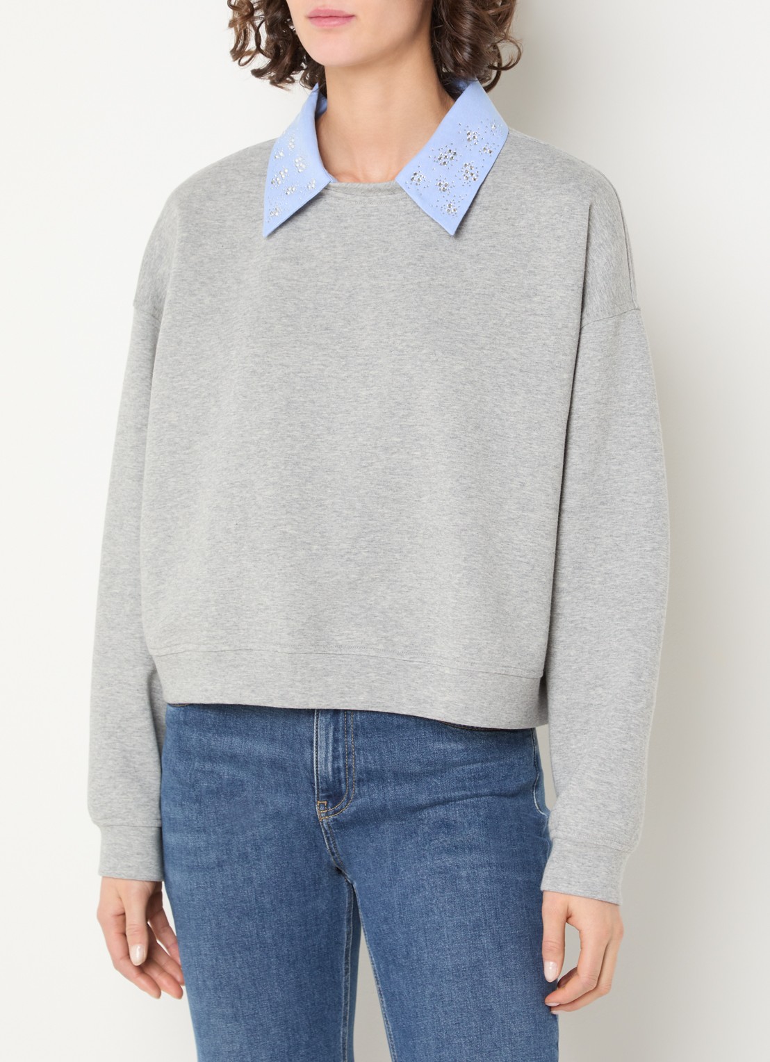 Liu Jo Sweater met afneembare kraag en strass - detail 4 grijsmele