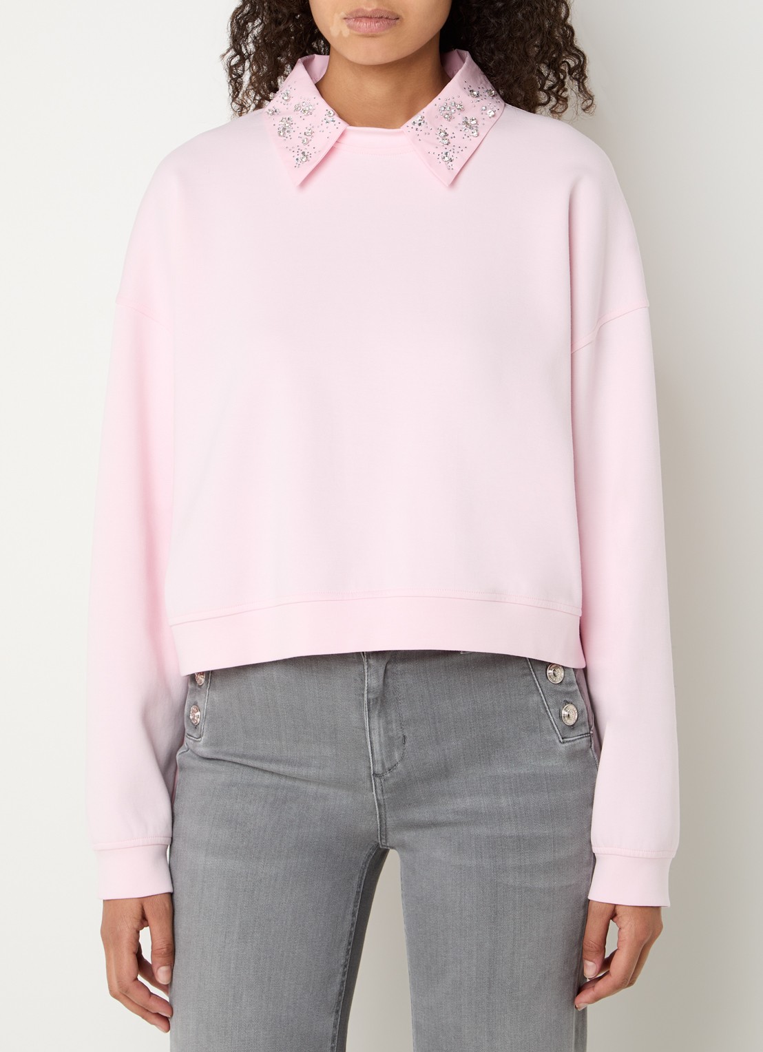 Liu Jo Sweater met afneembare kraag en strass - detail zalmroze