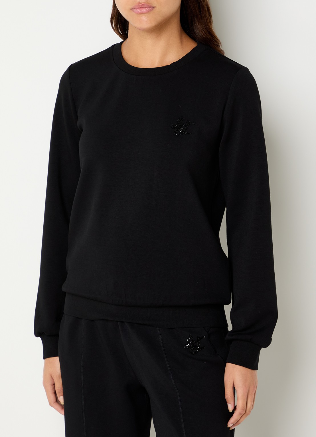 Liu Jo Sweater met logo en ronde hals - detail zwart