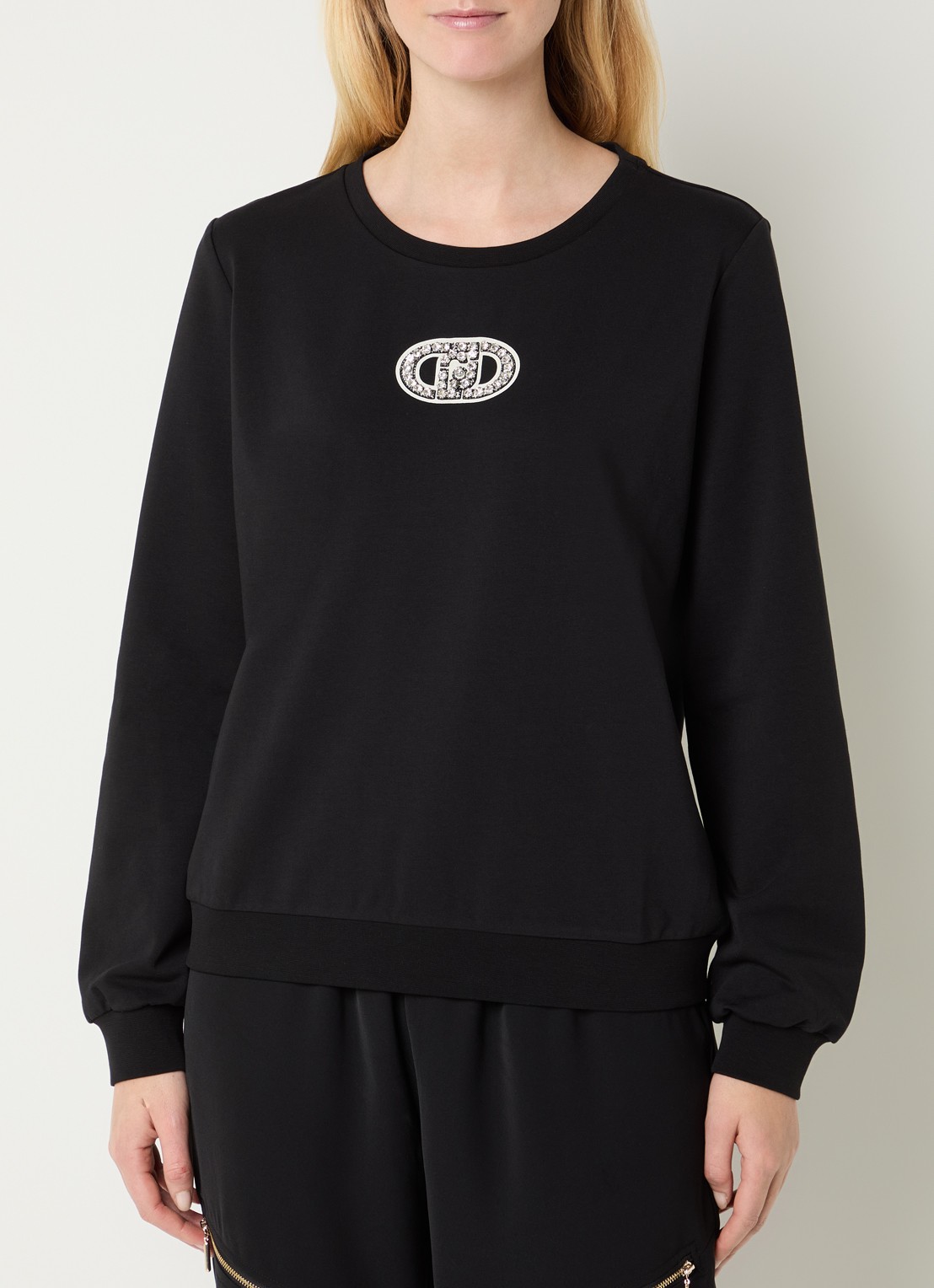 Liu Jo Sweater met logo en strass - detail zwart