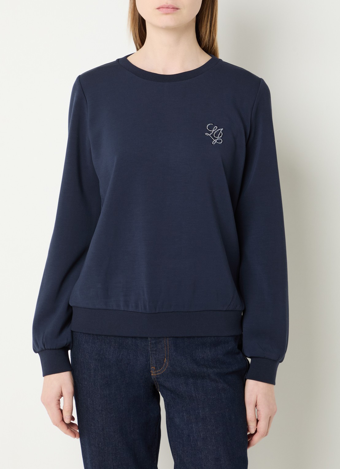 Liu Jo Sweater met logo en strass - detail donkerblauw