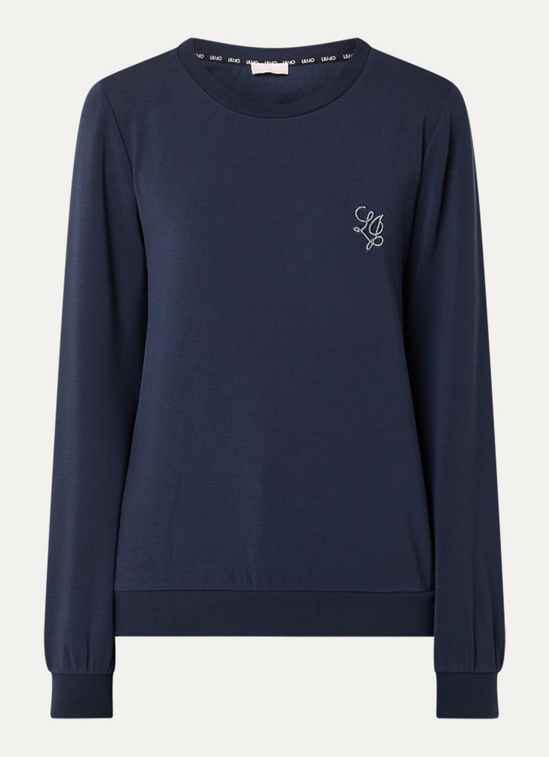 Liu Jo Sweater met logo en strass - voorkant 2 donkerblauw
