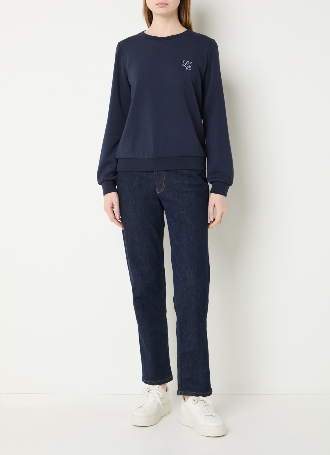 Liu Jo Sweater met logo en strass - voorkant 3 donkerblauw