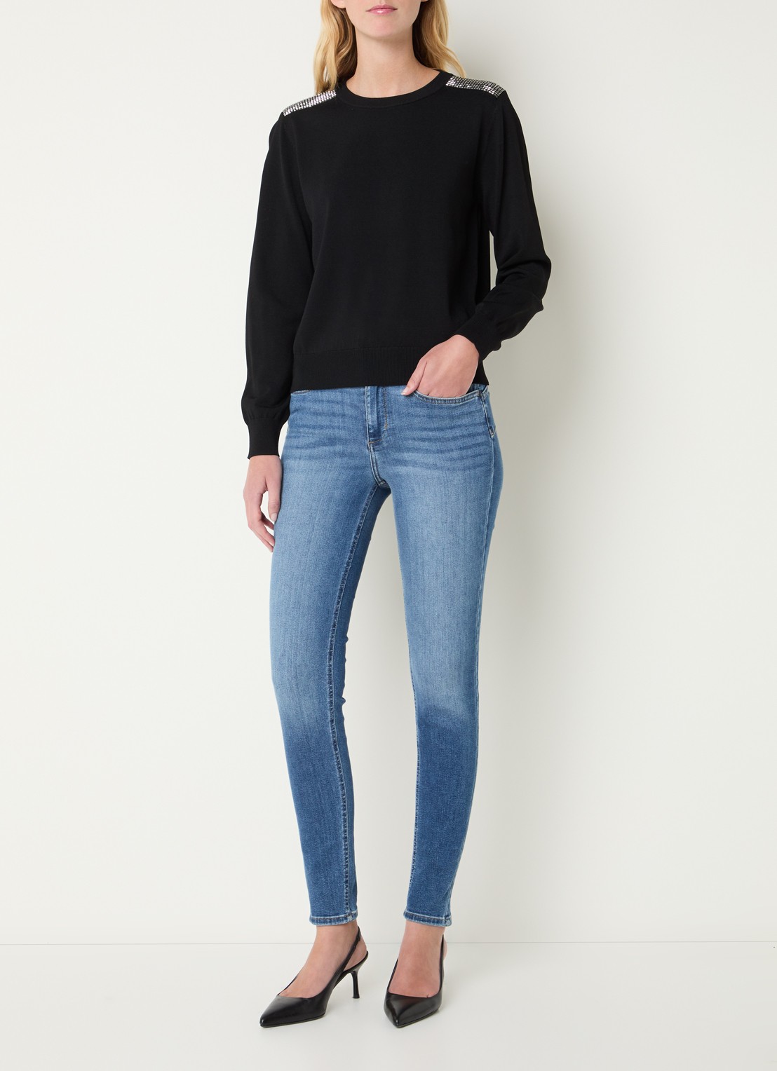 Liu Jo Sweater met strass - voorkant 4 zwart