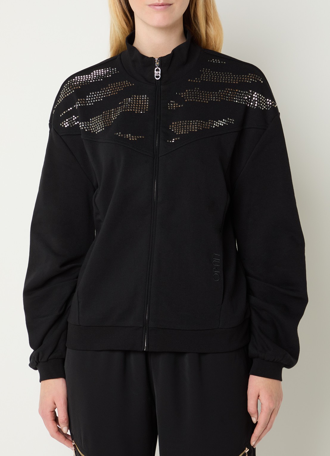 Liu Jo Sweatvest met strass en steekzakken - detail zwart