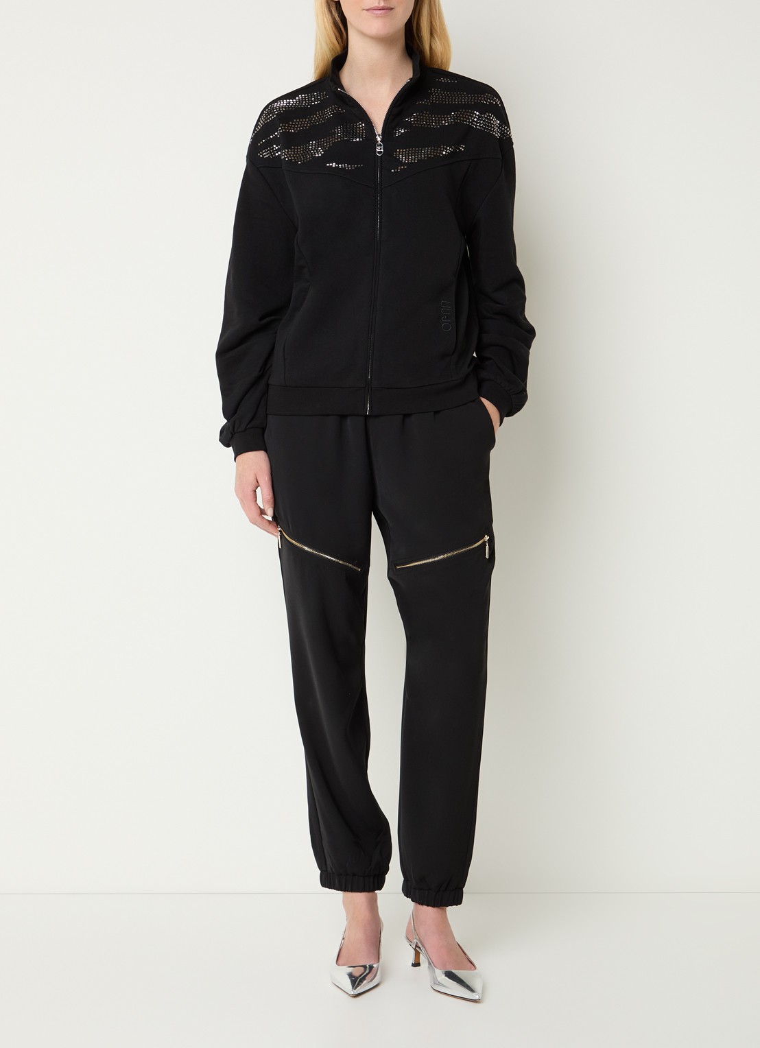 Liu Jo Sweatvest met strass en steekzakken - voorkant 4 zwart