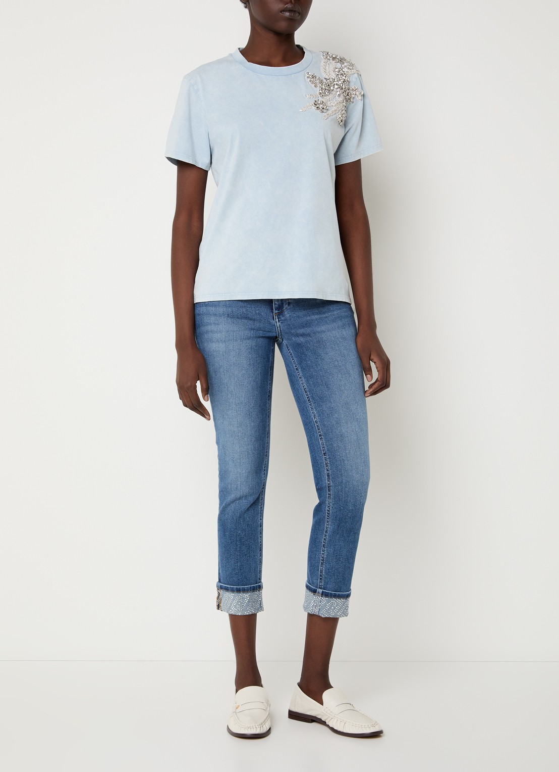 Liu Jo T-shirt met applicatie en strass - voorkant 2 lichtblauw