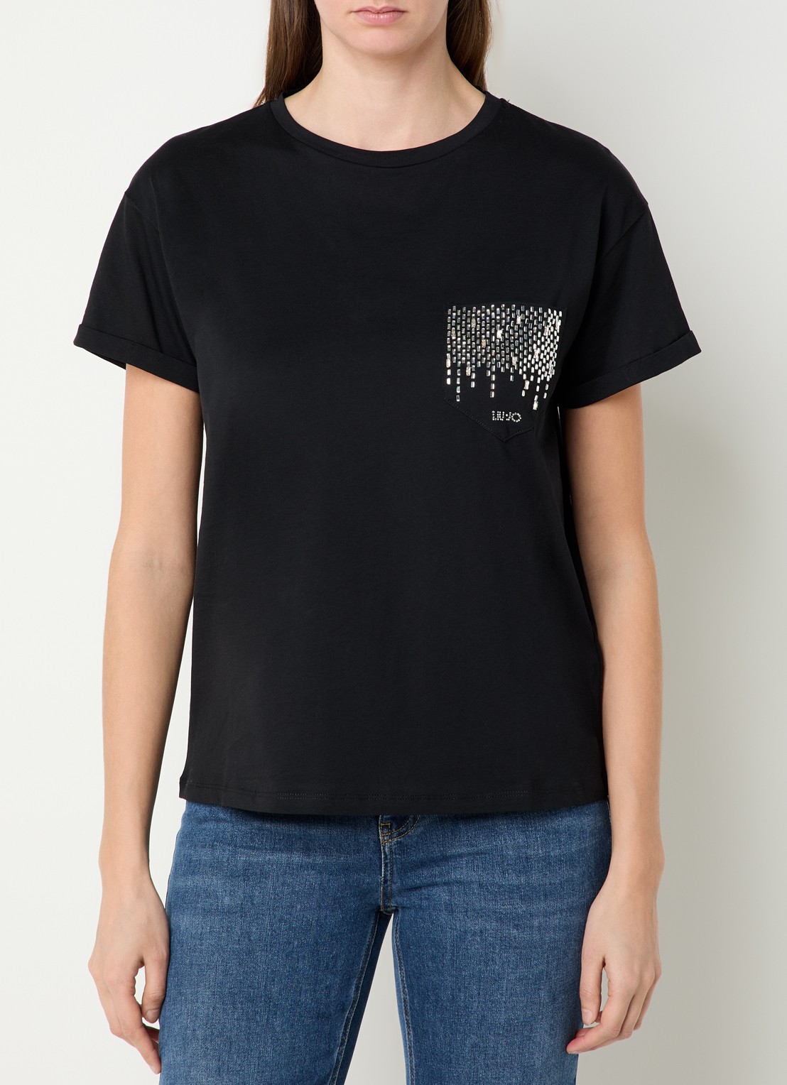 Liu Jo T-shirt met borstzak en strass - detail 4 zwart