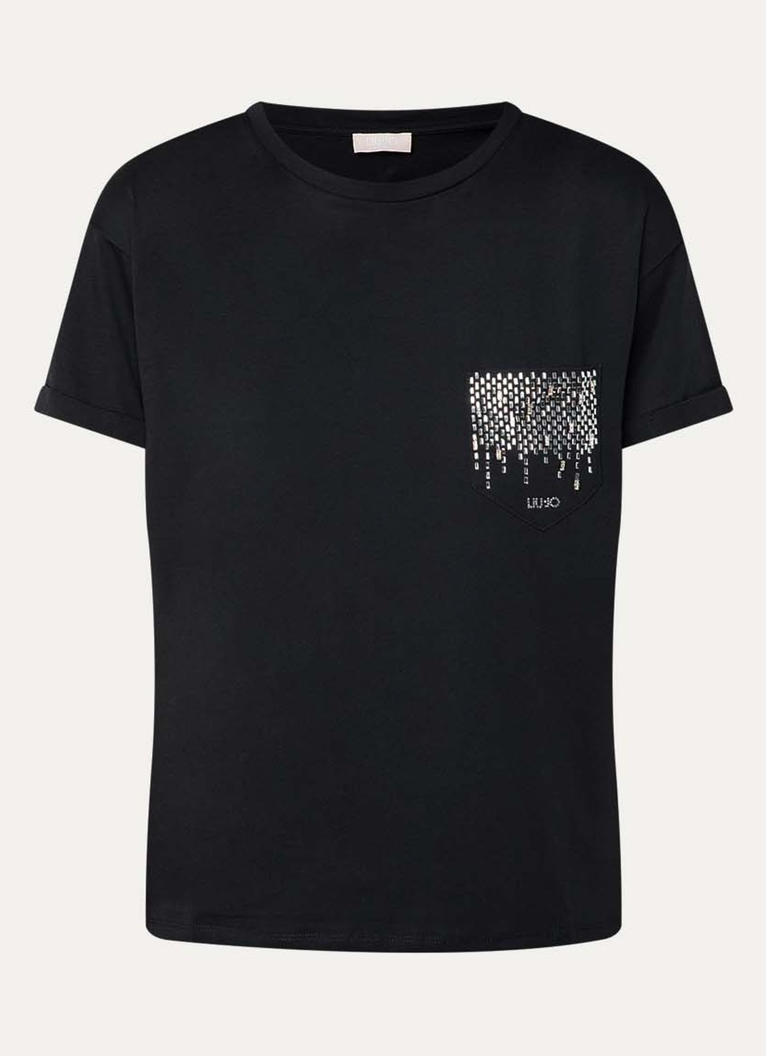 Liu Jo T-shirt met borstzak en strass - voorkant zwart