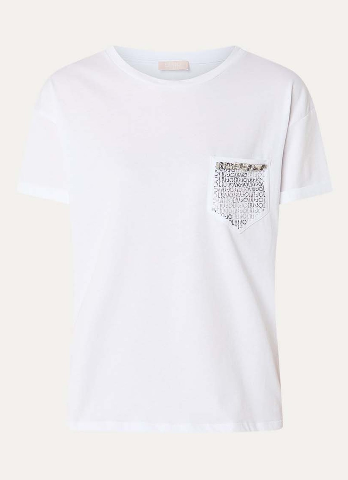 Liu Jo T-shirt met borstzak en strass - voorkant 2 wit