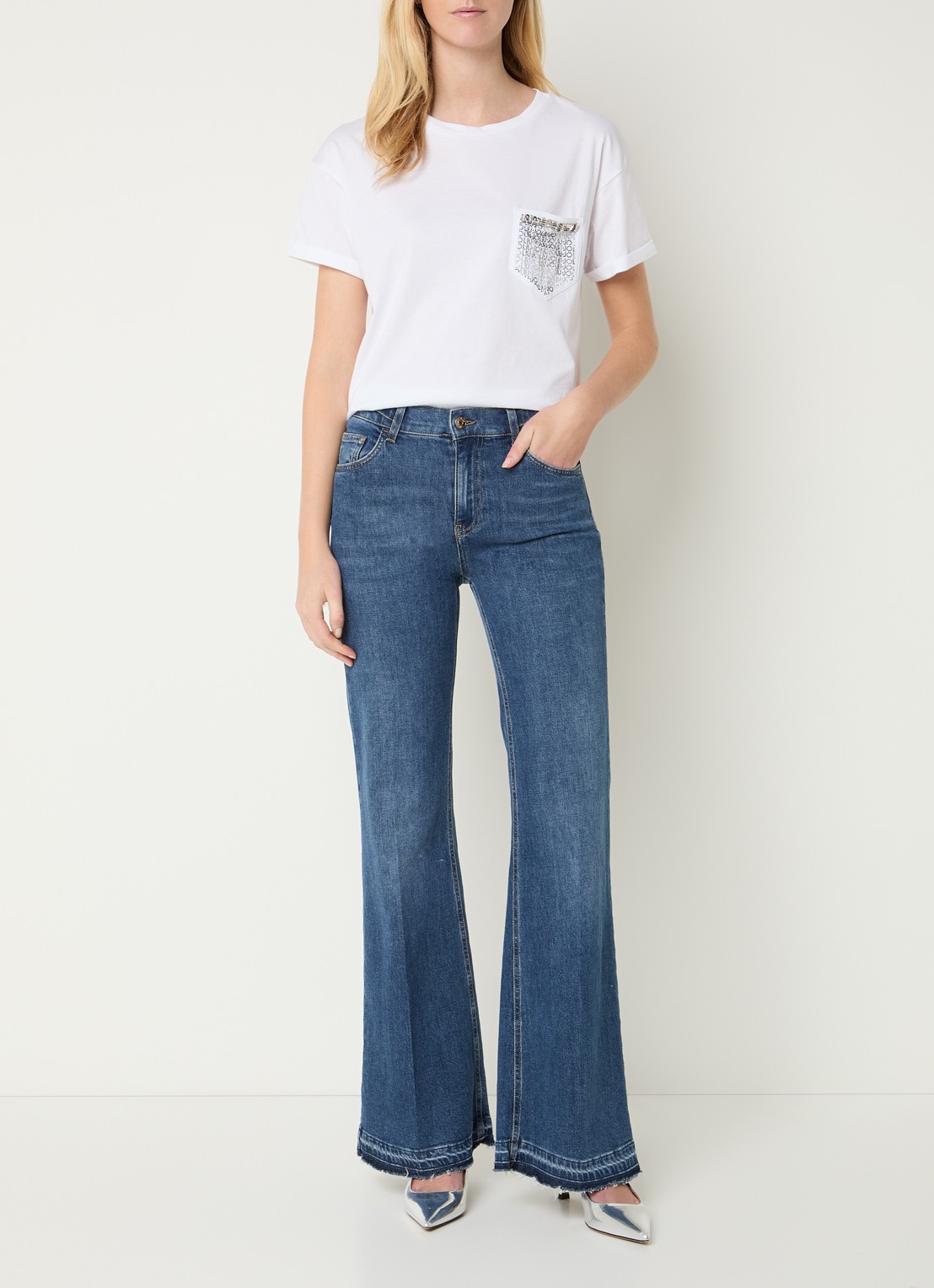 Liu Jo T-shirt met borstzak en strass - voorkant 3 wit