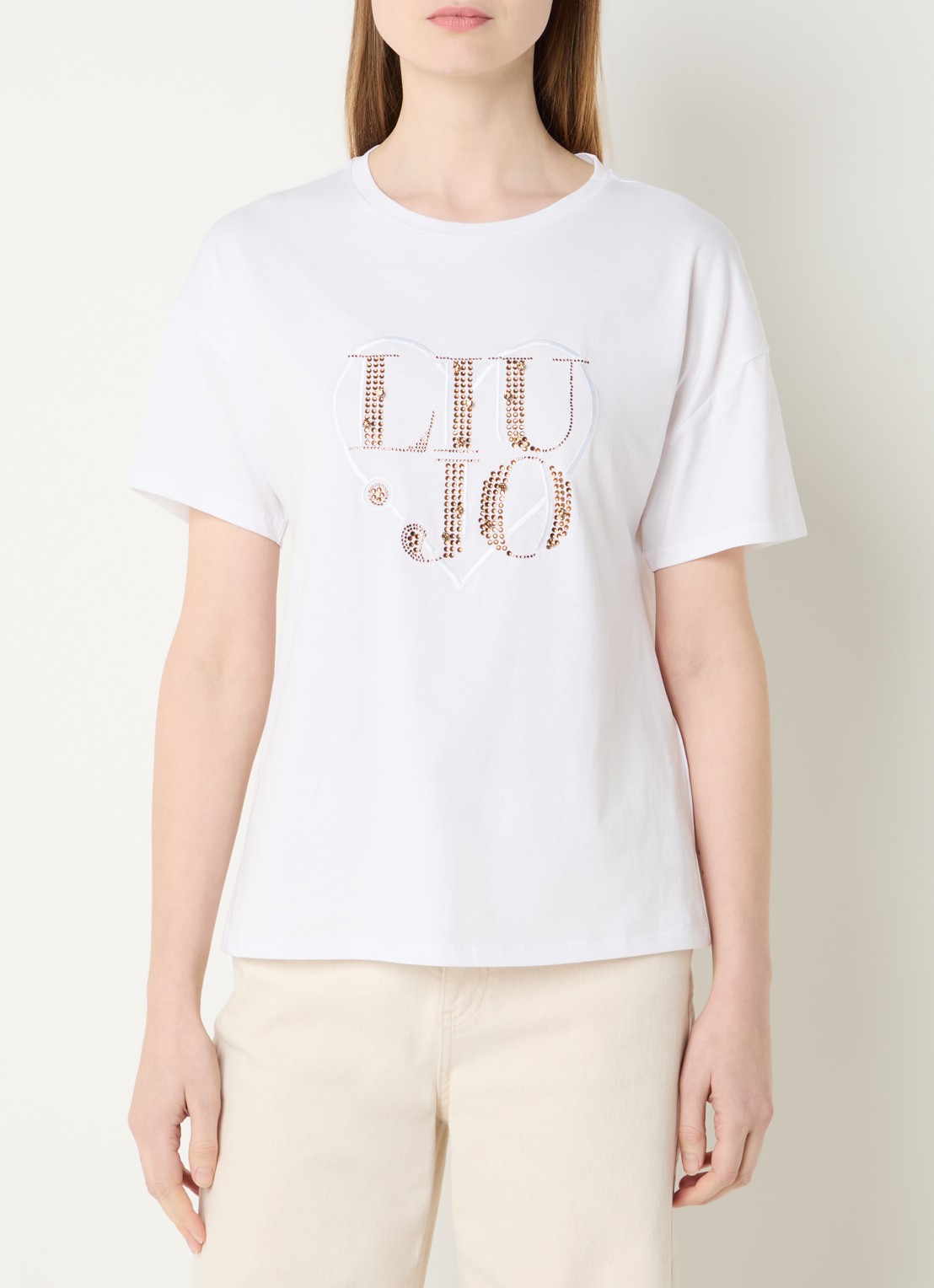 Liu Jo T-shirt met logo en strass - detail 2 wit