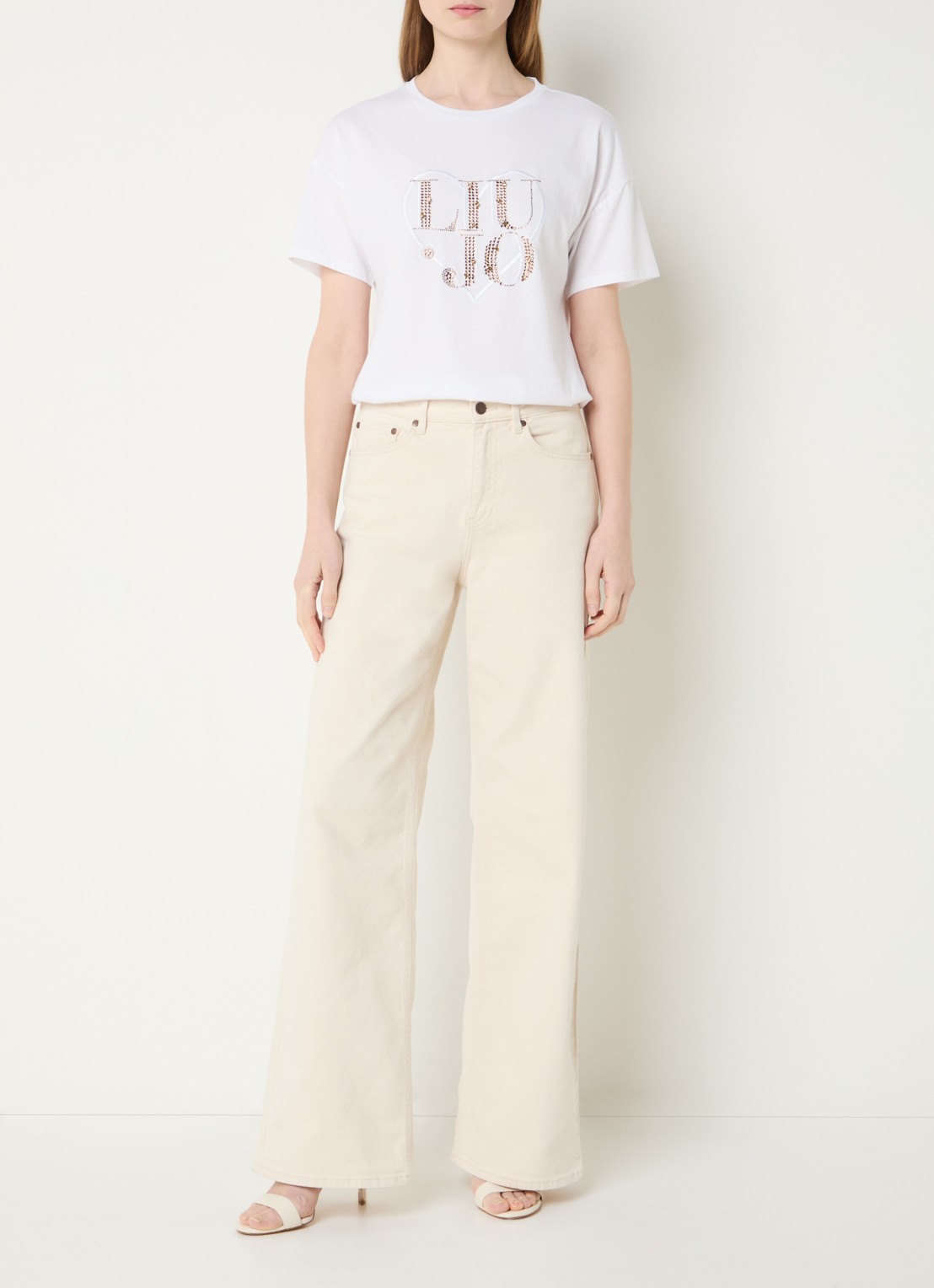 Liu Jo T-shirt met logo en strass - voorkant 4 wit