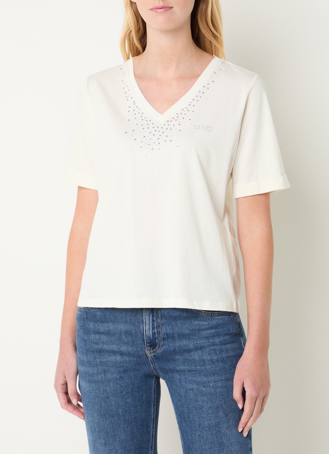 Liu Jo T-shirt met logo en strass - detail 2 gebroken wit