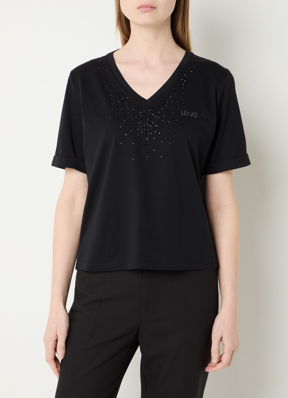 Liu Jo T-shirt met logo en strass - detail 2 zwart