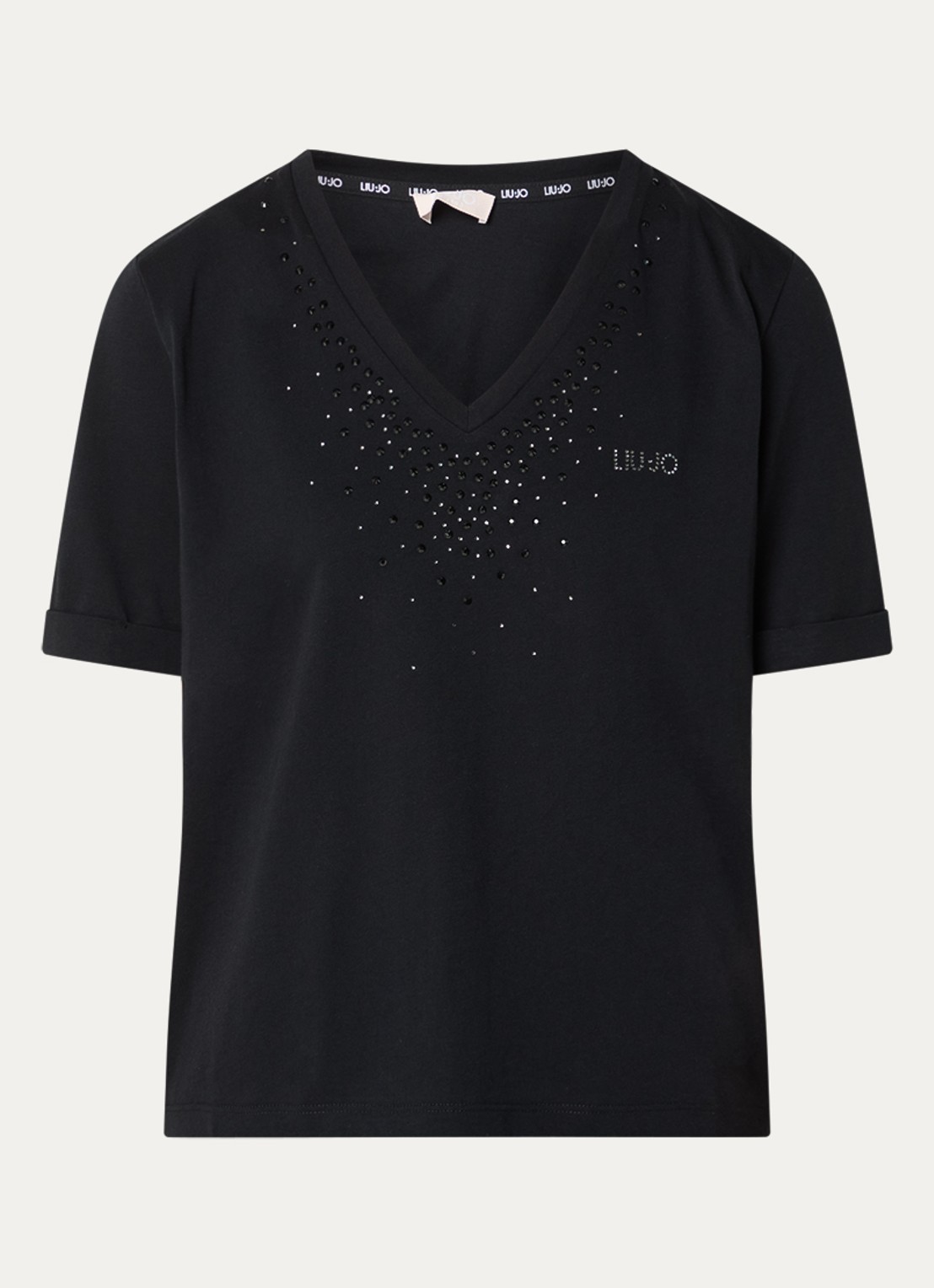 Liu Jo T-shirt met logo en strass - voorkant 3 zwart