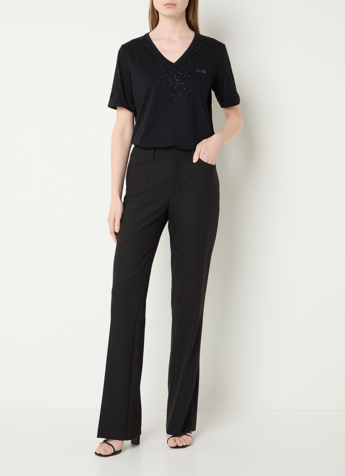 Liu Jo T-shirt met logo en strass - voorkant 4 zwart