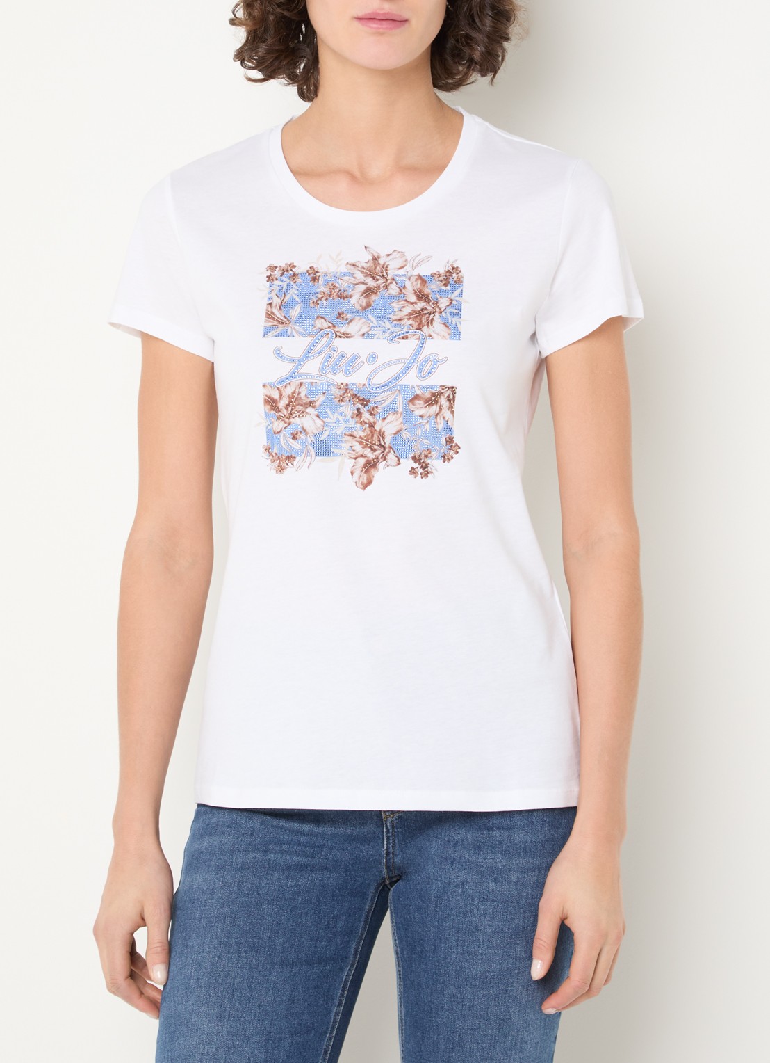 Liu Jo T-shirt met logoprint en strass - detail blauw