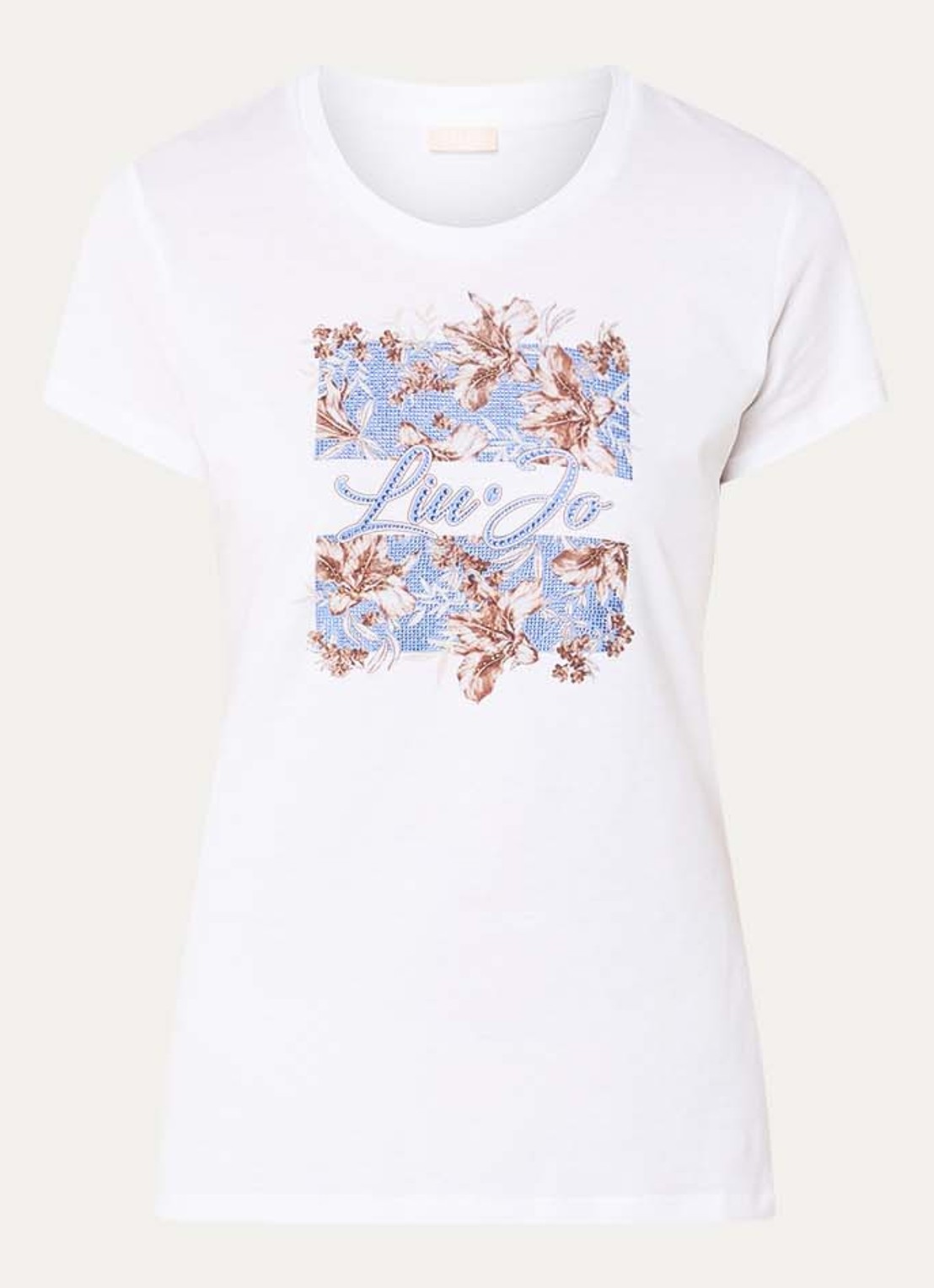 Liu Jo T-shirt met logoprint en strass - voorkant 2 blauw