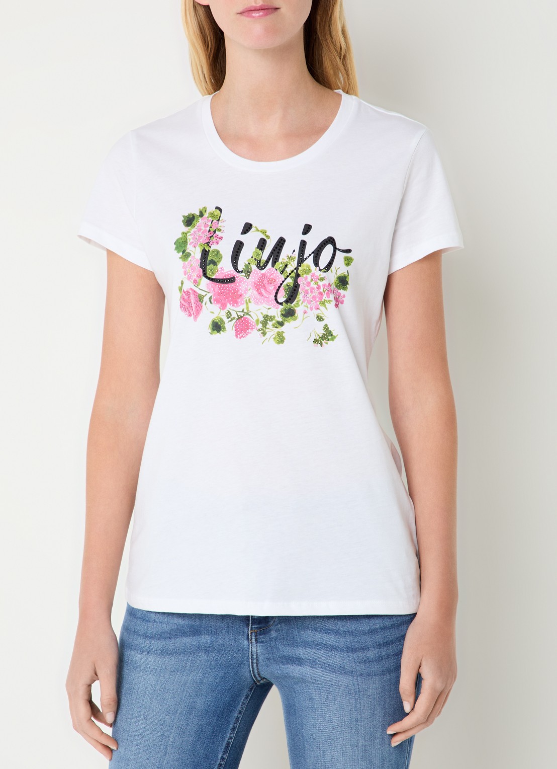 Liu Jo T-shirt met logoprint en strass - detail 3 roze