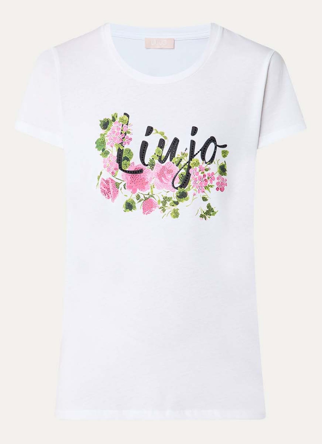 Liu Jo T-shirt met logoprint en strass - voorkant roze