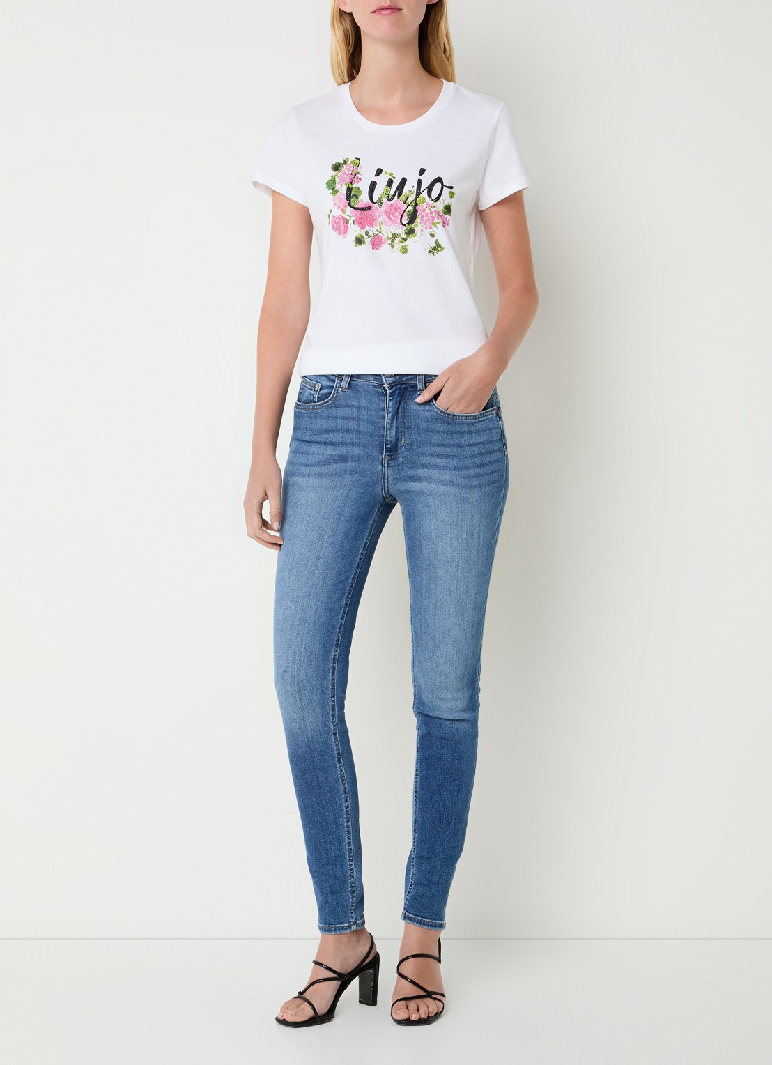 Liu Jo T-shirt met logoprint en strass - voorkant 2 roze