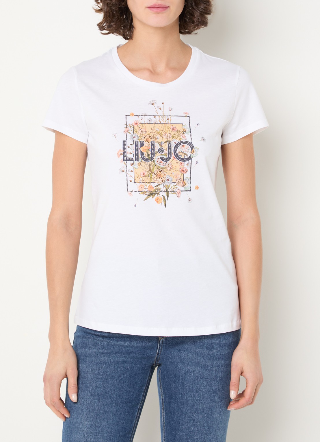 Liu Jo T-shirt met logoprint en strass - detail 2 gebroken wit