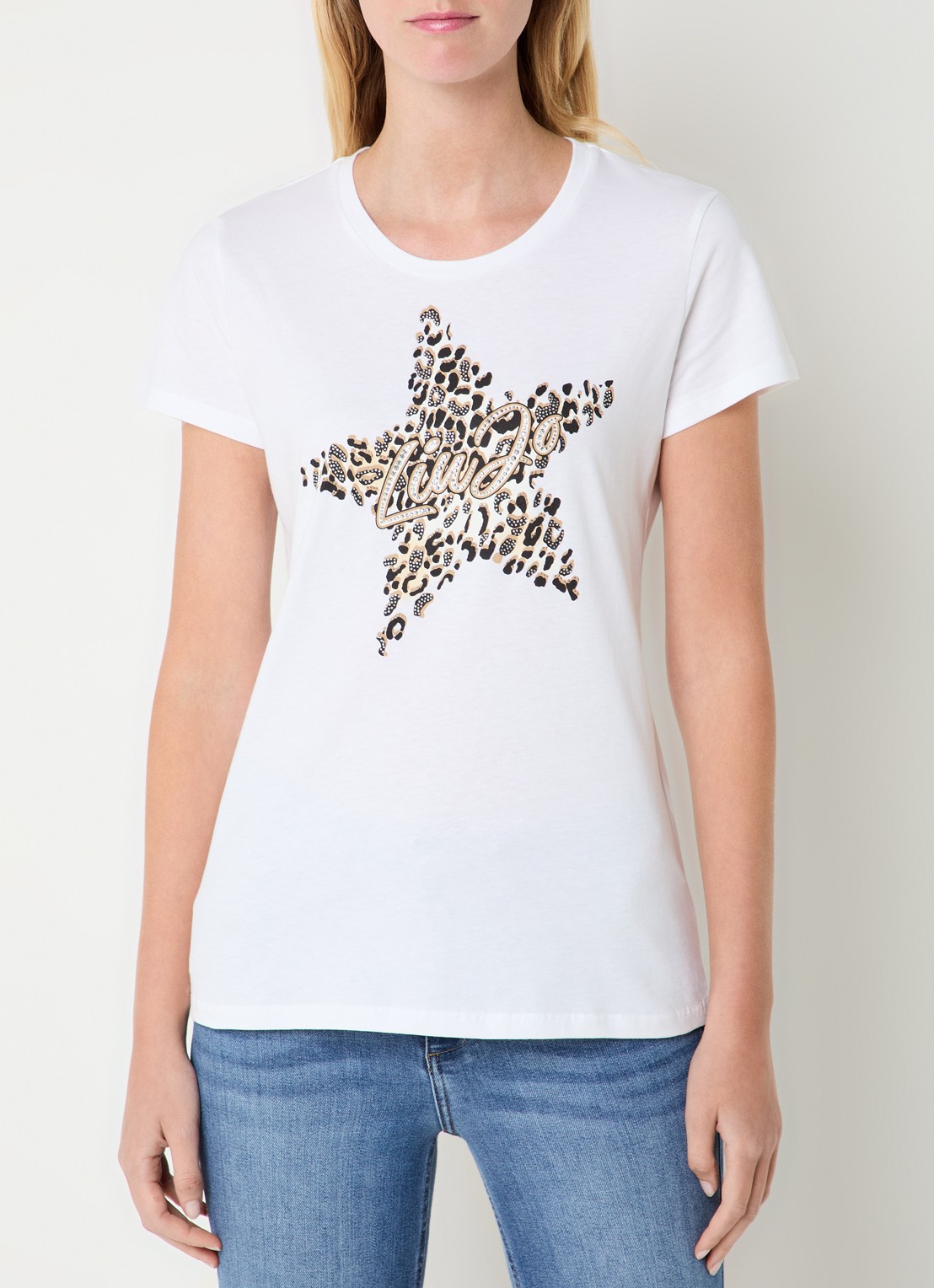 Liu Jo T-shirt met logoprint en strass - detail 4 zand