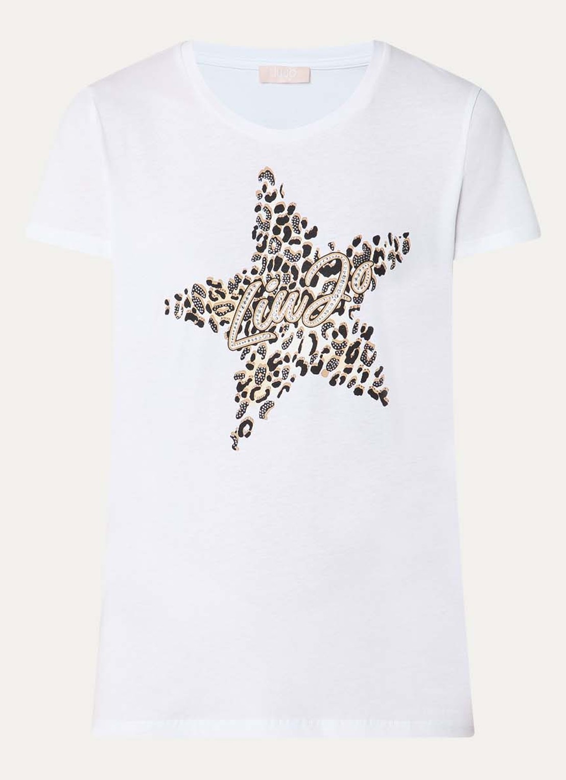 Liu Jo T-shirt met logoprint en strass - voorkant 2 zand
