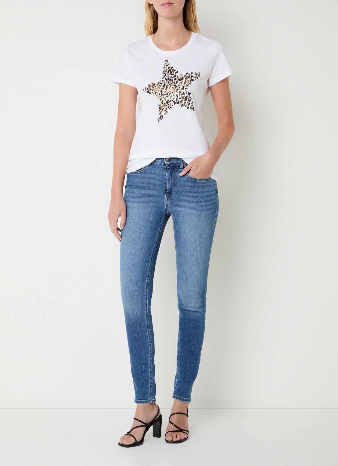 Liu Jo T-shirt met logoprint en strass - voorkant 3 zand