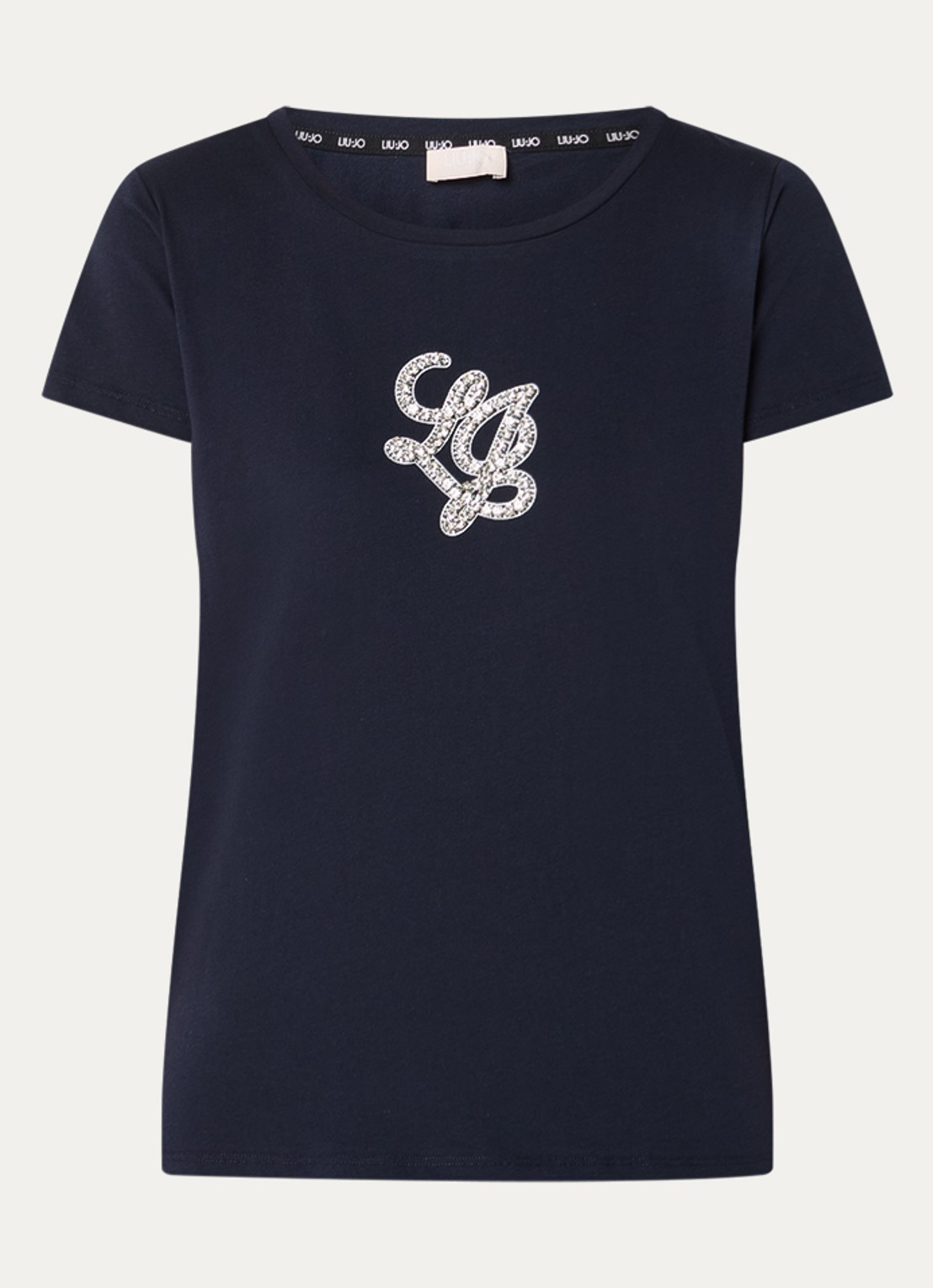 Liu Jo T-shirt met logoprint en strass - voorkant 2 donkerblauw