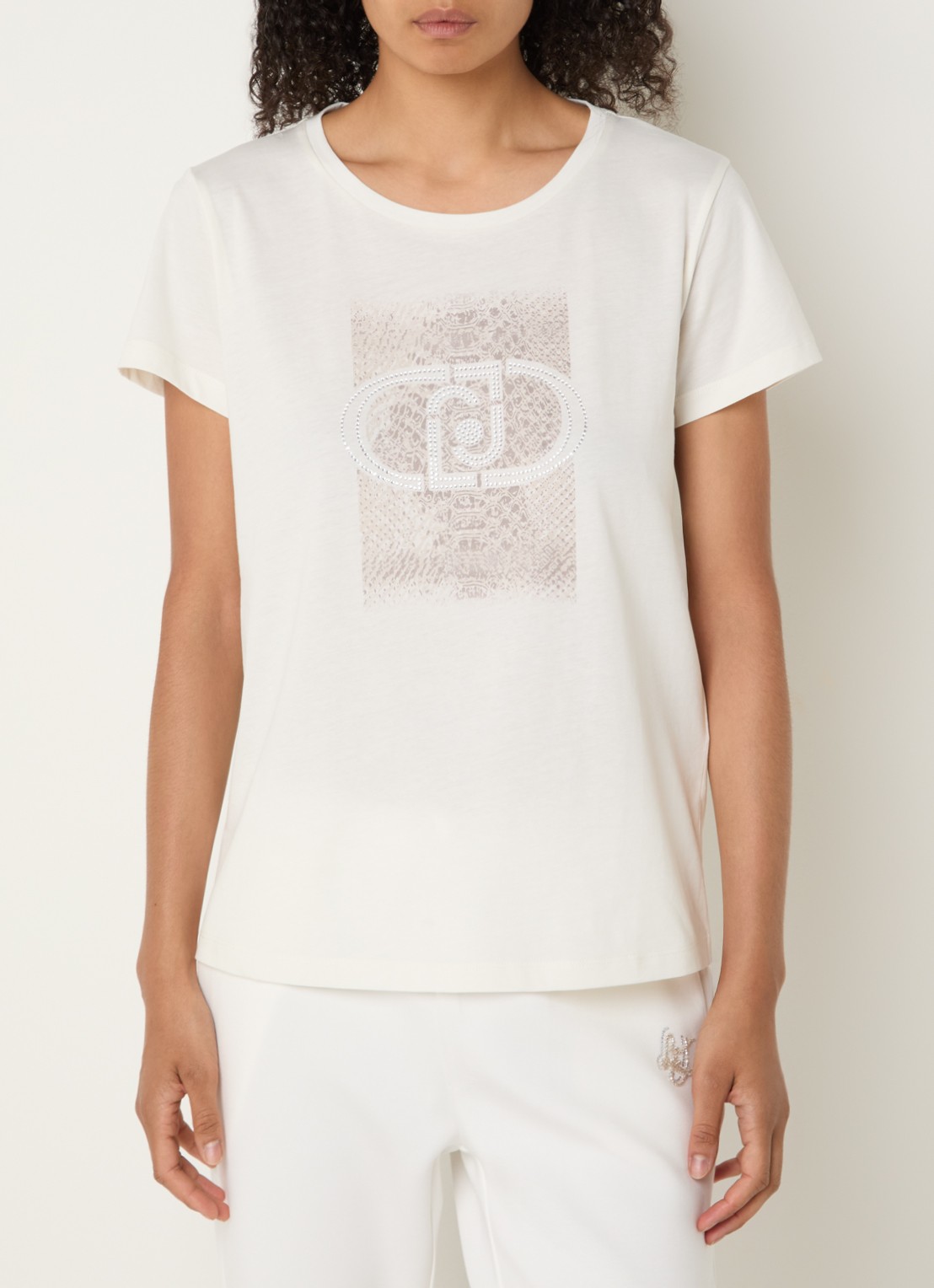 Liu Jo T-shirt met logoprint en strass - detail 3 gebroken wit