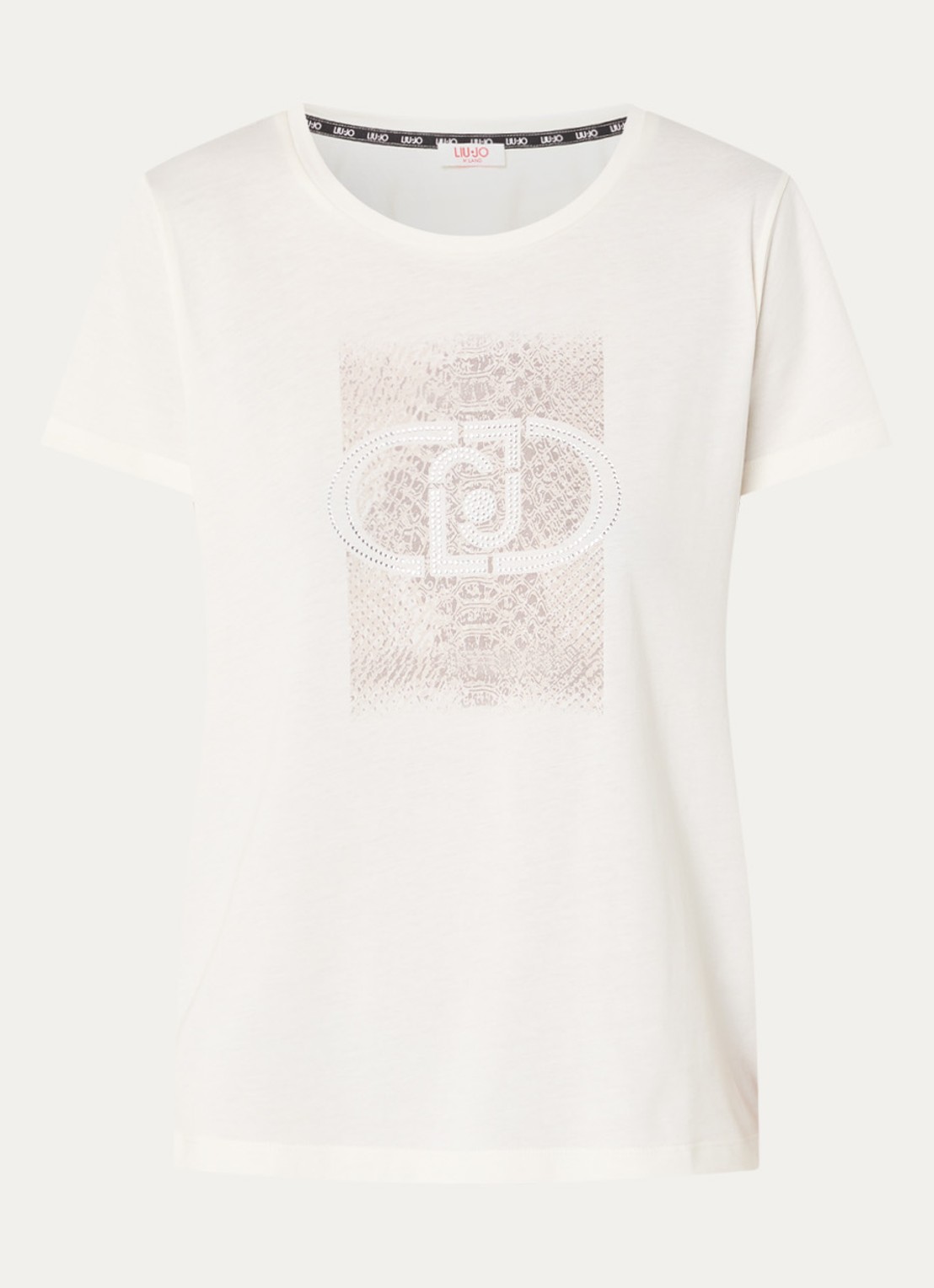 Liu Jo T-shirt met logoprint en strass - voorkant gebroken wit