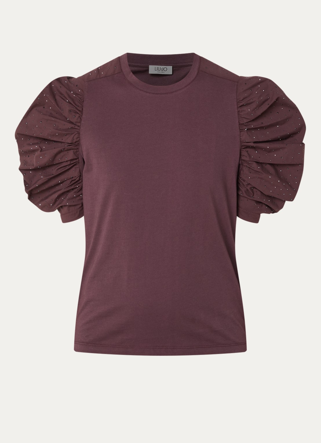 Liu Jo T-shirt met pofmouw - voorkant 3 aubergine