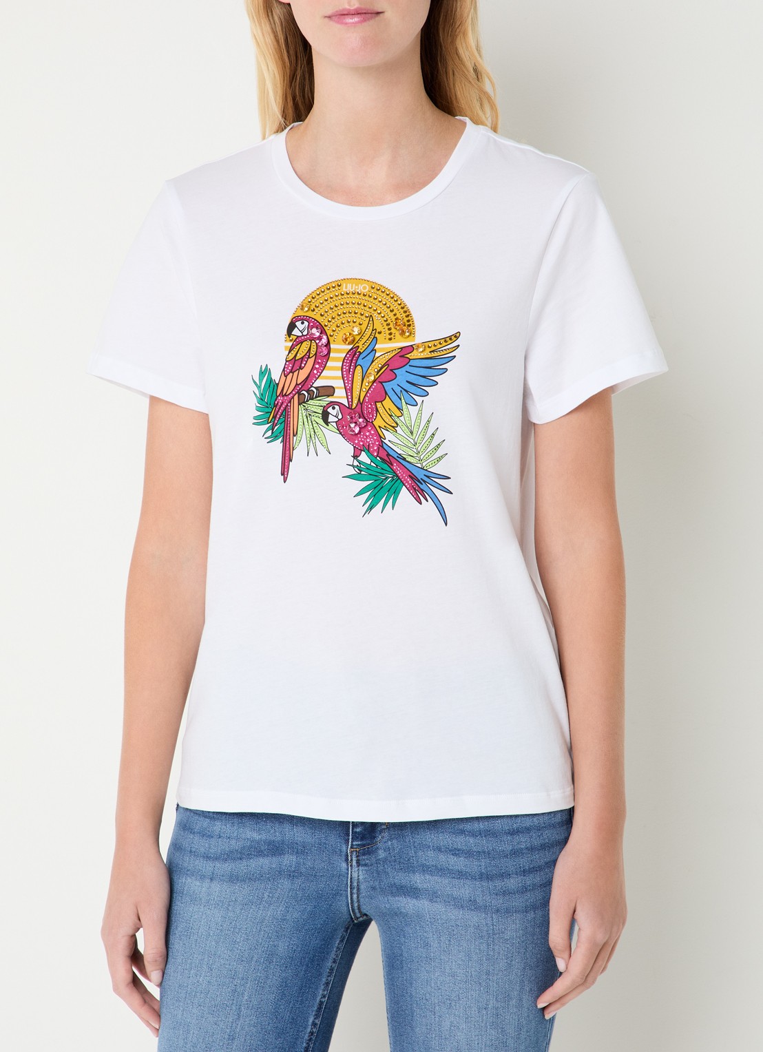 Liu Jo T-shirt met print en imitatieparels - detail roze